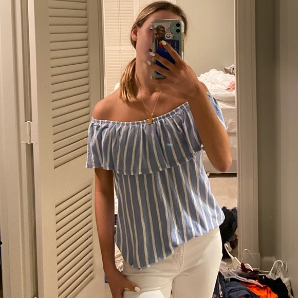 old navy off the shoulder blue top - Picture 1 of 3